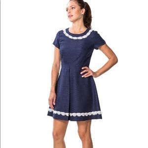 Sail to Sable Navy Blue Dress with White Lace